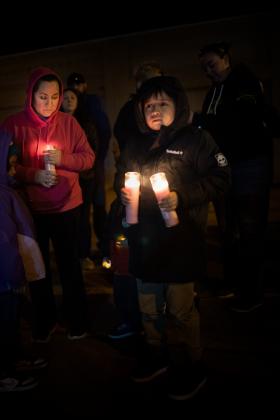 A candlelight vigil was held Saturday in Cyril for 4-year-old Athena Brownfield. Residents gathered at 8 p.m. in front of Cyril City Hall, where Cyril Fire Chief Gerard Dodson gave a formal statement on behalf of the Town of Cyril. Authorities have charged Brownfield’s caretakers with her murder, which they say occurred Dec. 25, 2022. STEVE BOOKER |  SOUTHWEST CHRONICLE