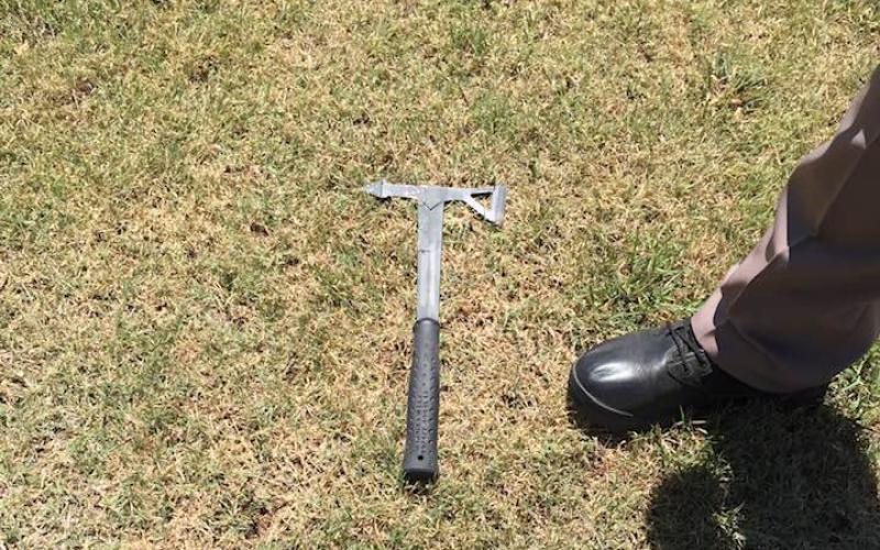 A 16-inch hatchet was used to bust multiple windows on a Hilliary Communiations vehicle during an incident on Wednesday, Aug. 14.