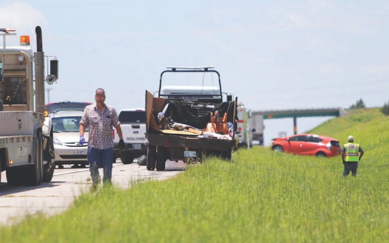 Emergency workers were on the scene of a fatality accident one mile east of Fletcher in Comanche County on the H.E. Bailey Turnpike Wednesday, July 8, 2020. The Oklahoma HIghway Patrol reported the accident happened at about noon and closed the highway for three hours.