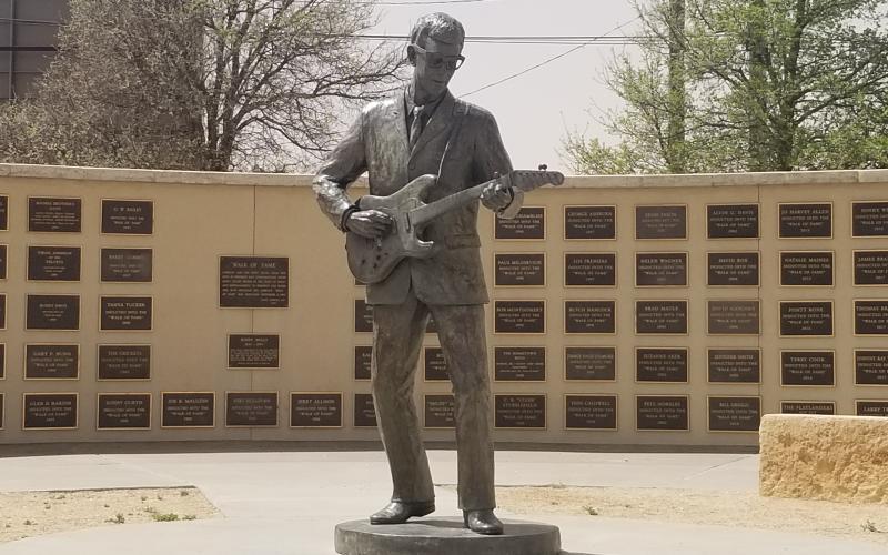 . Famous statue of Lubbock native and rock n' roll pioneer Buddy Holly, outside the Buddy Holly Center, Southwest Chronicle photos by Andrew W. Griffin