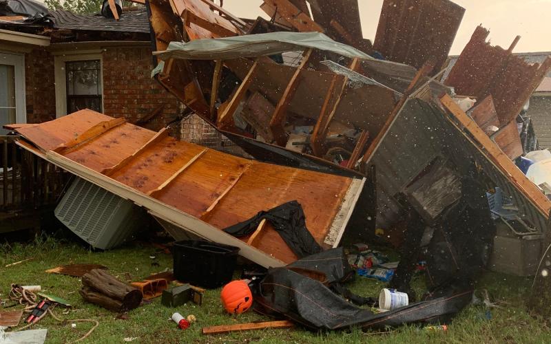 Damages to the Sniders’ home after an EF-1 tornado swept through Monday night. Fortunately no one was home when the storm hit. The Sniders had made the decision to sell their Caddo County home of more than 40 years shortly before the storm.