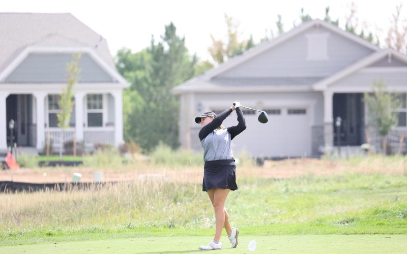 Cameron golfer Maria Jose Savoca shoots from the fairway during the Swam Memorial. Savoca finished 15th with a three round total of 229. Photo by Rob White, Metropolitan State University of Denver.