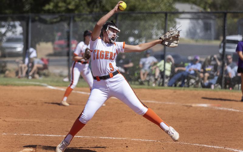 Senior Sterling pitcher Morgan Curry delivers a pitch to a Hydro-Eakley batter during regional tournament action last week. Photo by Hugh Scott Jr.