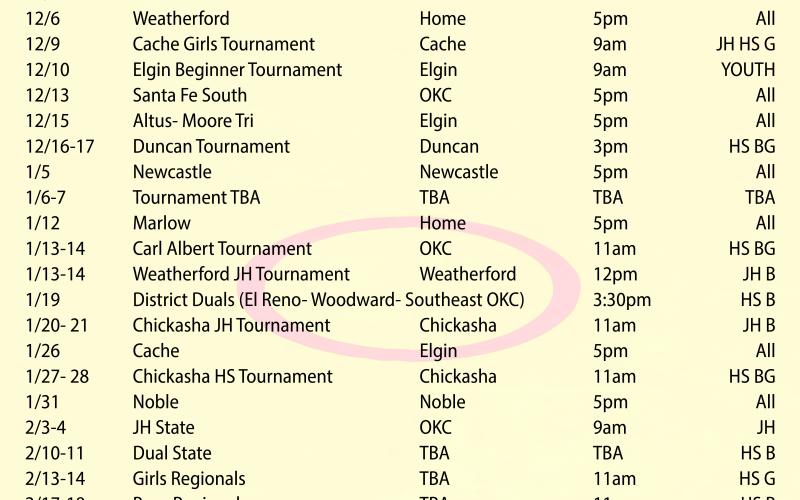 Elgin Wrestling 2022-2023 Schedule