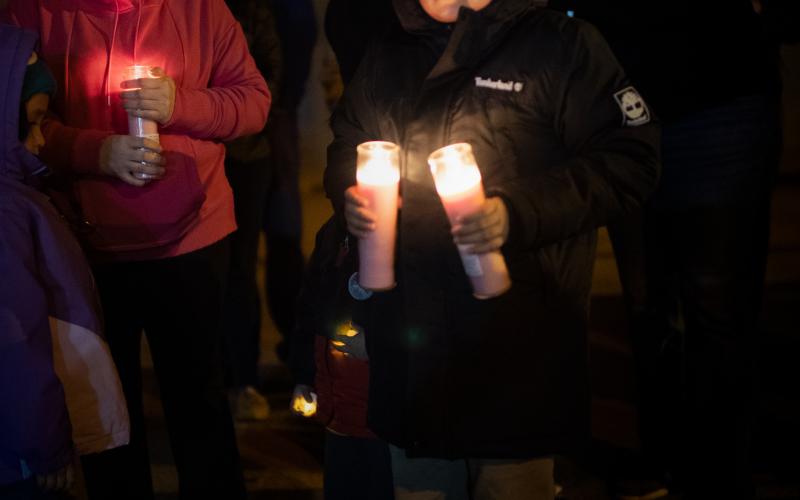 A candlelight vigil was held Saturday in Cyril for 4-year-old Athena Brownfield. Residents gathered at 8 p.m. in front of Cyril City Hall, where Cyril Fire Chief Gerard Dodson gave a formal statement on behalf of the Town of Cyril. Authorities have charged Brownfield’s caretakers with her murder, which they say occurred Dec. 25, 2022. STEVE BOOKER |  SOUTHWEST CHRONICLE