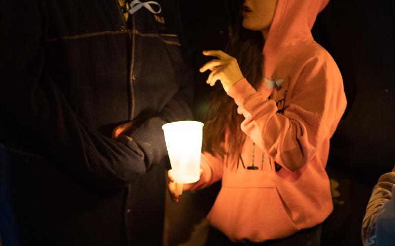 A candlelight vigil was held Saturday in Cyril for 4-year-old Athena Brownfield. Residents gathered at 8 p.m. in front of Cyril City Hall, where Cyril Fire Chief Gerard Dodson gave a formal statement on behalf of the Town of Cyril. Authorities have charged Brownfield’s caretakers with her murder, which they say occurred Dec. 25, 2022. STEVE BOOKER |  SOUTHWEST CHRONICLE