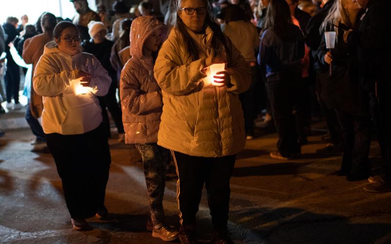 A candlelight vigil was held Saturday in Cyril for 4-year-old Athena Brownfield. Residents gathered at 8 p.m. in front of Cyril City Hall, where Cyril Fire Chief Gerard Dodson gave a formal statement on behalf of the Town of Cyril. Authorities have charged Brownfield’s caretakers with her murder, which they say occurred Dec. 25, 2022. STEVE BOOKER |  SOUTHWEST CHRONICLE