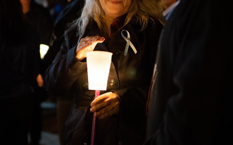 A candlelight vigil was held Saturday in Cyril for 4-year-old Athena Brownfield. Residents gathered at 8 p.m. in front of Cyril City Hall, where Cyril Fire Chief Gerard Dodson gave a formal statement on behalf of the Town of Cyril. Authorities have charged Brownfield’s caretakers with her murder, which they say occurred Dec. 25, 2022. STEVE BOOKER |  SOUTHWEST CHRONICLE