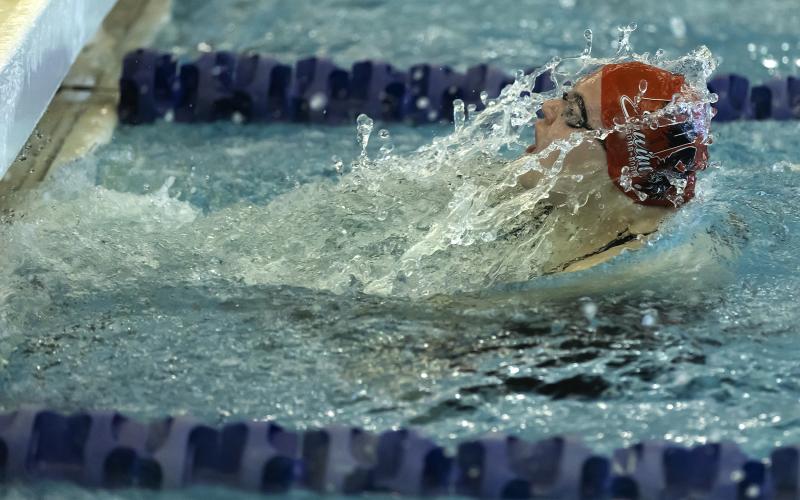 Elgin junior Ellie Stevenson competes in the 200-yard individual medley during the Class 5A state swim meet last week at Mitch Park YMCA. HUGH SCOTT JR. | SOUTHWEST CHRONICLE