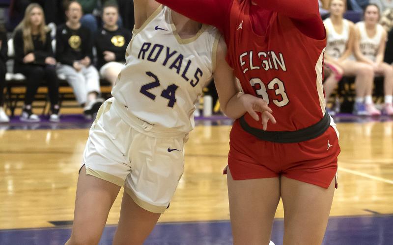 Kelby Carter battles for the ball with a Community Christian player during district tourney action last Friday. The Lady Owls defeated CCS 46-37. HUGH SCOTT JR. | SOUTHWEST CHRONICLE