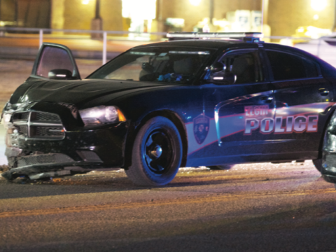 An Elgin Police Department patrol car was damaged in a collision Friday, Nov. 13 on U.S. 277 between D and E avenues in Elgin. Okla- homa Highway Patrol troopers report another vehicle turned left in front of the officer without warning, causing the collision.