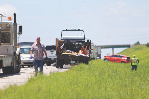 Emergency workers were on the scene of a fatality accident one mile east of Fletcher in Comanche County on the H.E. Bailey Turnpike Wednesday, July 8, 2020. The Oklahoma HIghway Patrol reported the accident happened at about noon and closed the highway for three hours.