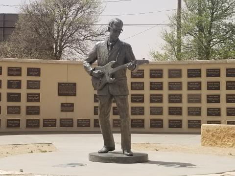 . Famous statue of Lubbock native and rock n' roll pioneer Buddy Holly, outside the Buddy Holly Center, Southwest Chronicle photos by Andrew W. Griffin
