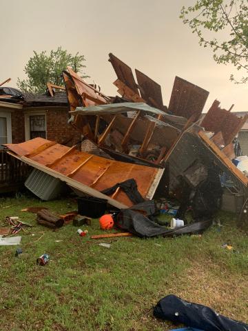 Damages to the Sniders’ home after an EF-1 tornado swept through Monday night. Fortunately no one was home when the storm hit. The Sniders had made the decision to sell their Caddo County home of more than 40 years shortly before the storm.
