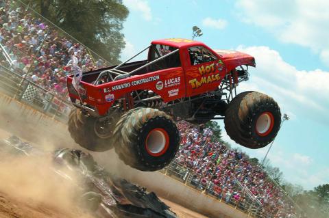 Get-Er-Done, the 1970s Ford truck out of Kewaunee, Wisconsin, is one of several monster trucks competing at the Extreme Monster Trucks Summer Nationals at the Grady County Fairgrounds this weekend. Photo provided.