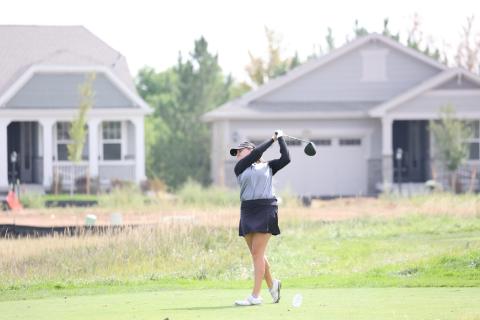 Cameron golfer Maria Jose Savoca shoots from the fairway during the Swam Memorial. Savoca finished 15th with a three round total of 229. Photo by Rob White, Metropolitan State University of Denver.