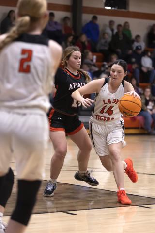 Hugh Scott Jr.  | Southwest Chronicle Sterling’s Ashlyn Clift drives the lane during action against Apache on Dec. 16. Clift finished with five points.