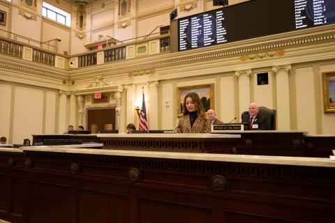 Third-place winner of Oklahoma Municipal League’s, “If I Were Mayor,” essay contest, Josie Chandler, of Elgin Middle School, accepts her award during a meeting of Oklahoma mayors Feb. 10 at the Oklahoma State Capitol. CHRISTOPHER BRYAN