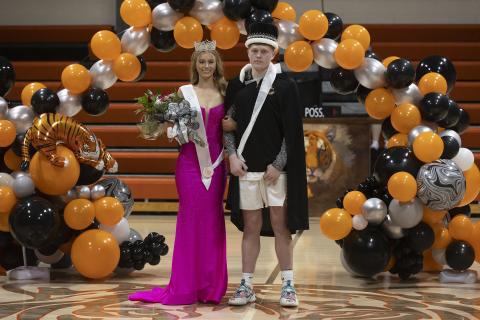 Sterling’s homecoming queen and king for 2022-2023 are Emma Nunley, left, and Hayden Taliaferro. The winners were announced at the Jan. 27 game against Rush Springs.  HUGH SCOTT JR. | SOUTHWEST CHRONICLE